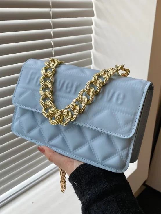 Quilted Small Leather Flap Chain Square Bag