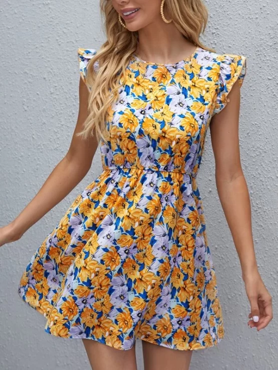 Floral All Over Print Ruffle Detail Dress - Image 4