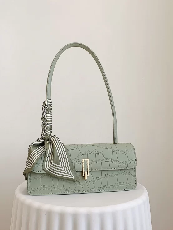 EMERY ROSE Twilly Scarf Decor Crocodile Embossed Flap Square Bag