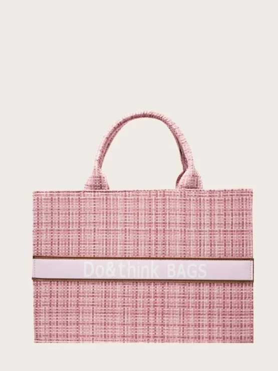 Letter Graphic Double Handle Braided Satchel Bag