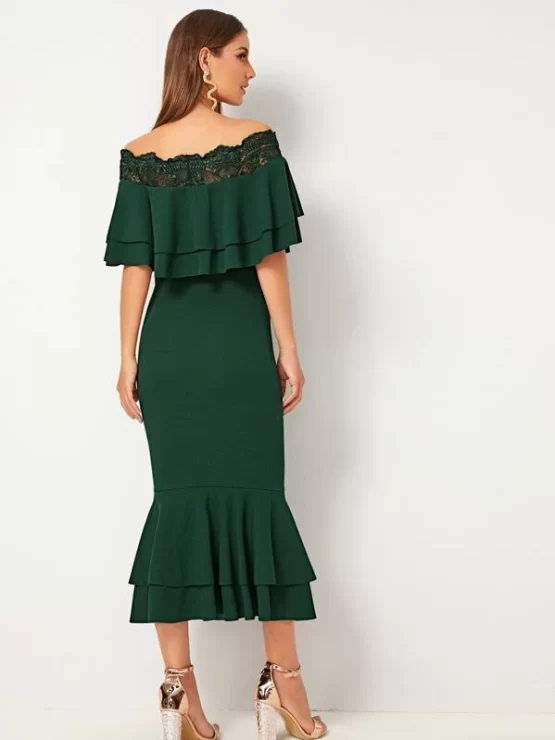 Bardot Ruffle Layered Trim Embroidered Insert Mesh Dress - Image 3