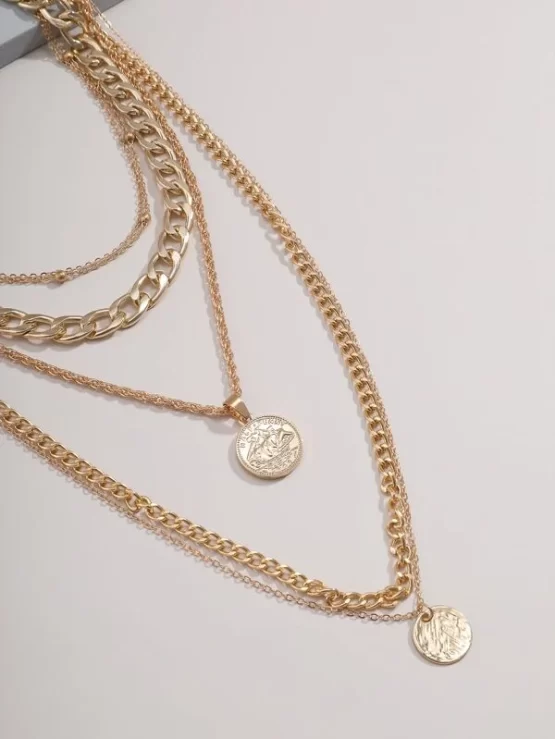 British Pendant Coin Charm Layered Necklace - Image 3