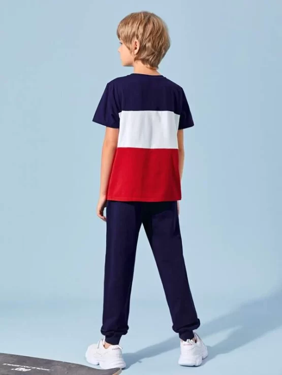 Boys Colorblock Letter Graphic Tee & Sweatpants Set - Image 2