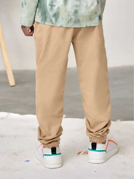 Boys Casual Plain Drawstring High Waist Pants - Image 2