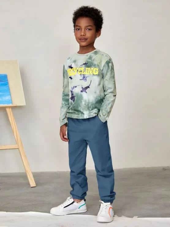 Boys Casual Plain Drawstring High Waist Pants - Image 6