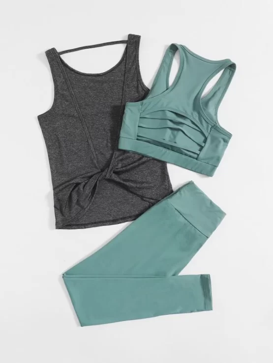 3pack Twist Backless Sports Tank Top & Sports Bra & Leggings - Image 2