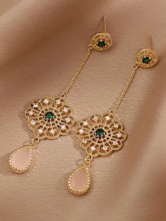 Water-drop Flowers Dangle Detail Earrings - Image 2