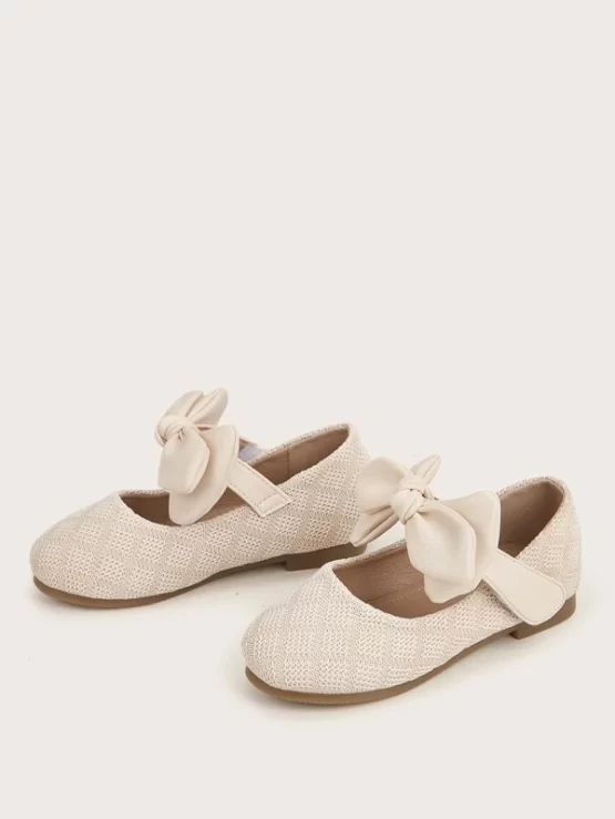 Toddler Girls Leather Beige Bow Decor Flats - Image 2