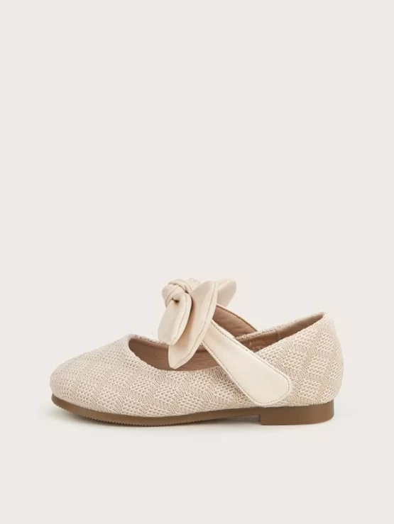 Toddler Girls Leather Beige Bow Decor Flats - Image 3