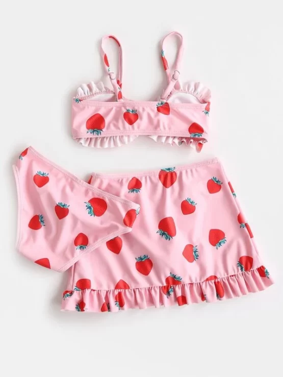 3pack Baby Girl Strawberry Print Ruffle Trim Bikini Swimsuit - Image 3
