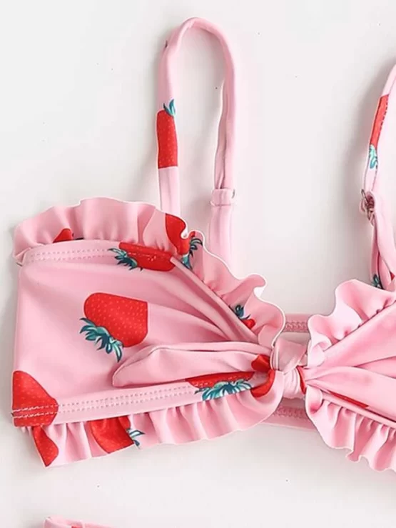 3pack Baby Girl Strawberry Print Ruffle Trim Bikini Swimsuit - Image 2