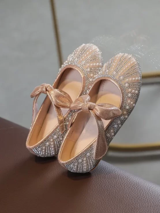 Toddler Girls Metallic Rhinestone & Faux Pearl Decor Flats - Image 3