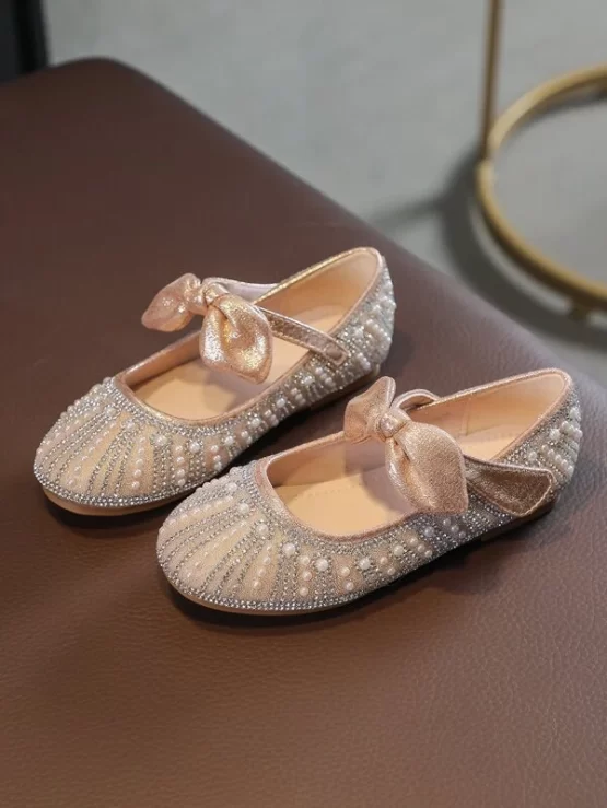 Toddler Girls Metallic Rhinestone & Faux Pearl Decor Flats - Image 2