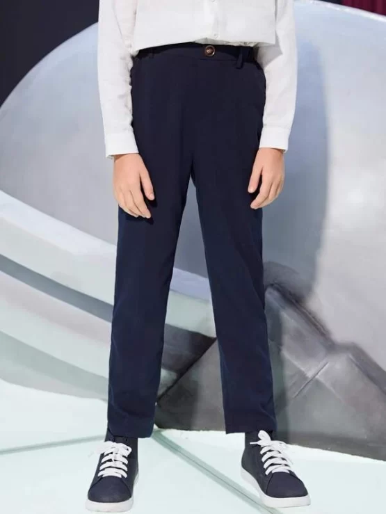 Boys Button Pocket Detail Straight Leg Pants - Image 2