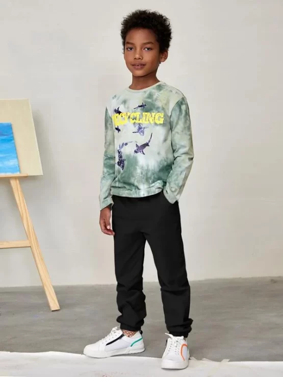 Boys Casual Plain Drawstring High Waist Pants - Image 9