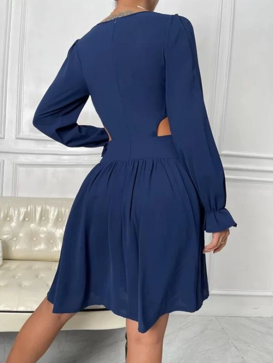 Cut Out Flounce Sleeve Ruffle Hem Dress - Image 3