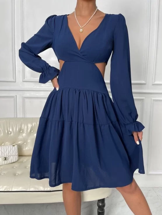 Cut Out Flounce Sleeve Ruffle Hem Dress - Image 2