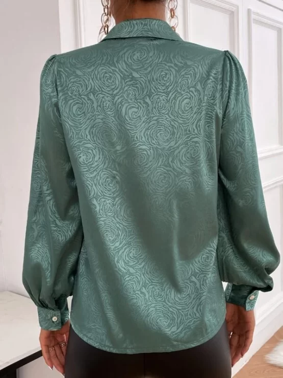 Jacquard Button Through Satin Blouse - Image 2