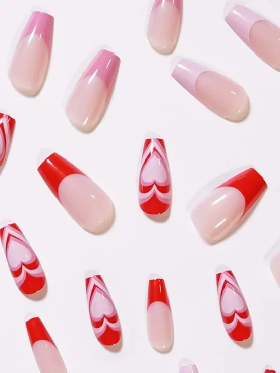 24 pieces Heart Pattern Fake Nail & 1 piece Nail File & 1 sheet Tape - Image 2