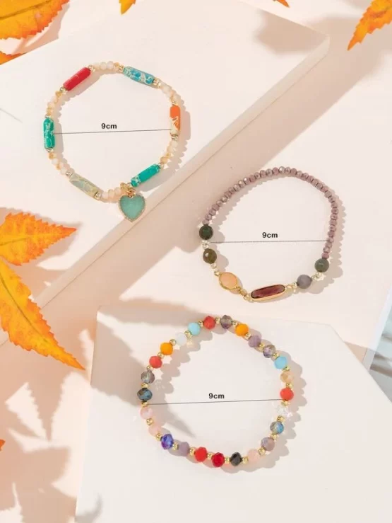 Three pieces Heart Charm Crystal Beaded Bracelet - Image 2