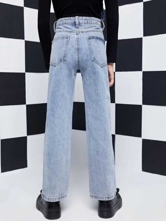 Girls Butterfly Pocket Print Straight Leg Jeans - Image 3