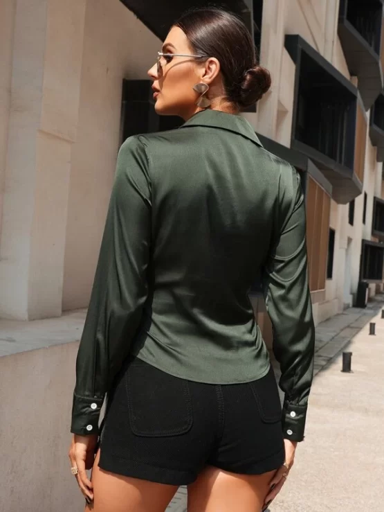 Ruched Button Front Single Breasted Blouse - Image 3