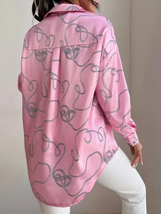 Drop Shoulder Rope Print Bishop Sleeve Blouse - Image 3