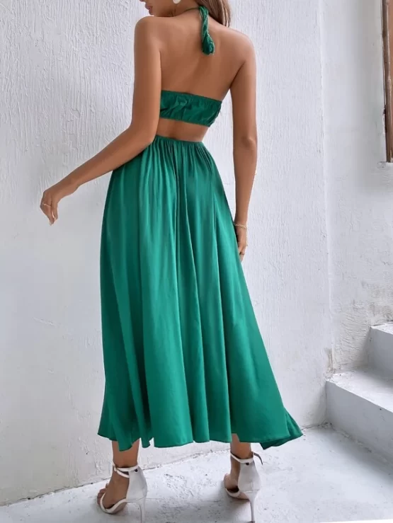 Crisscross Cut Out Tie Halter Backless Dress - Image 4