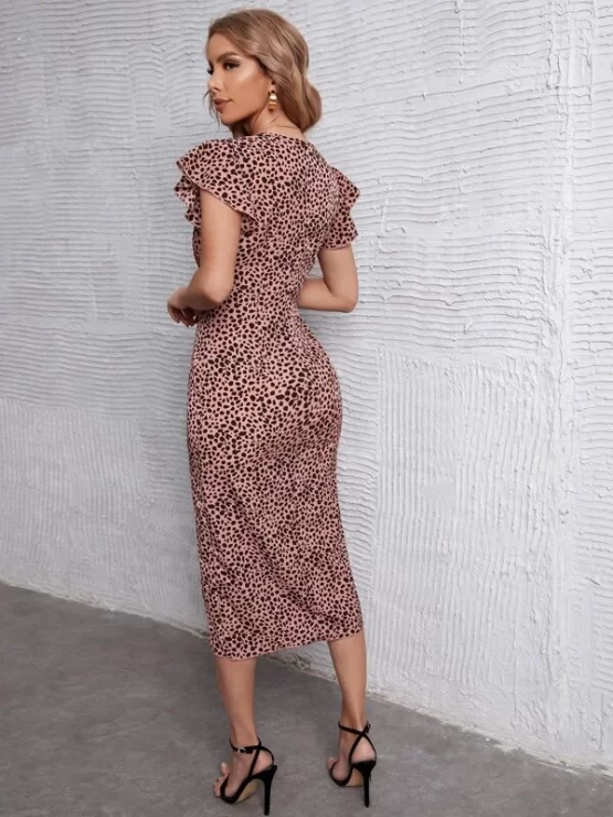 Dalmatian Print Butterfly Sleeve Split Thigh Dress - Image 2