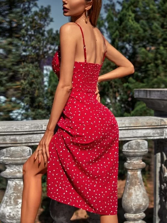 Ditsy Floral Tie Front Slit Thigh Bustier Cami Dress - Image 2