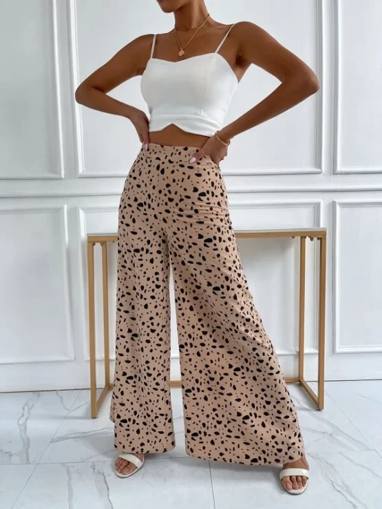 Allover Print Zipper Fly Wide Leg Pants - Image 3