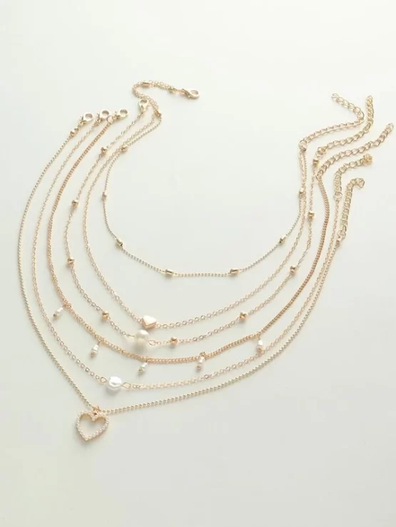 Five pieces Heart Pearls Pendant Necklace - Image 3