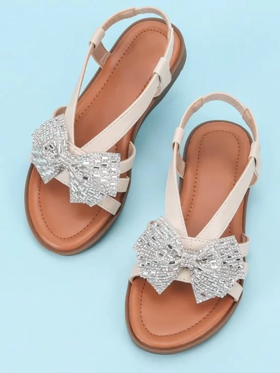Girls Bow Leather Slingback Decor Sandals - Image 3