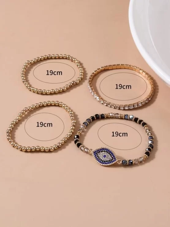 Four pieces Rhinestone Eye Detail Bracelet - Image 3
