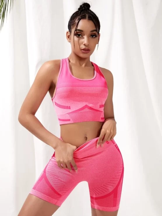 Seamless High Stretch Cut Out Back Topstitching Sports Set - Image 2