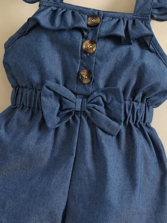 Baby Ruffle Trim Bow Front Romper With Headband - Image 2