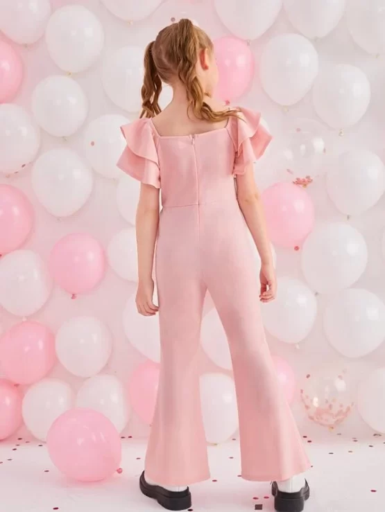 Girls 1pc Sweetheart Neckline Layered Sleeve Jumpsuit - Image 3