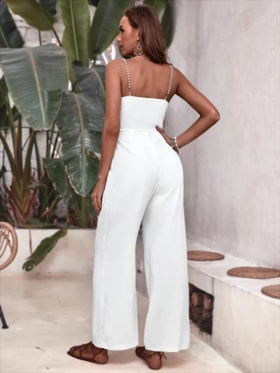 Pearls Beaded Strap Wide Leg Cami Jumpsuit - Image 3