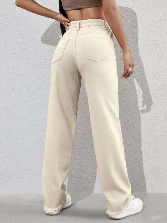 Zipper Fly Button Pocket Raw Hem Boyfriend Jeans - Image 2