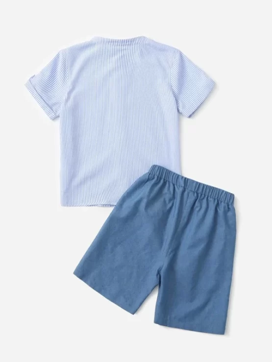Boys Striped Print Button Front Top & Shorts - Image 2