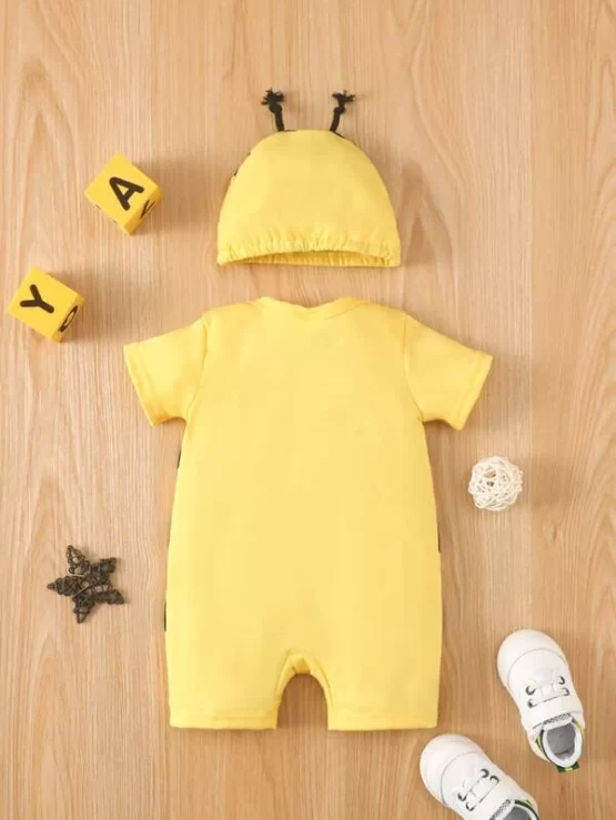 Baby Letter Graphic Colorblock Romper & Hat - Image 2