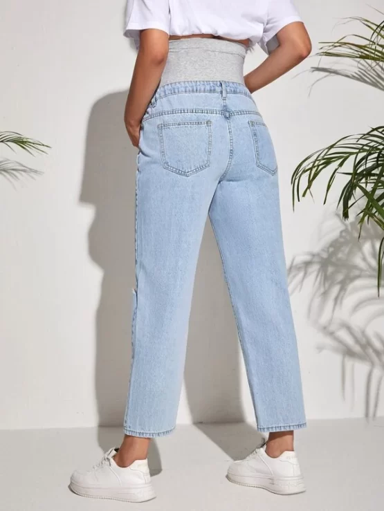 Maternity Contrast Wide Waistband Ripped Skinny Jeans - Image 2