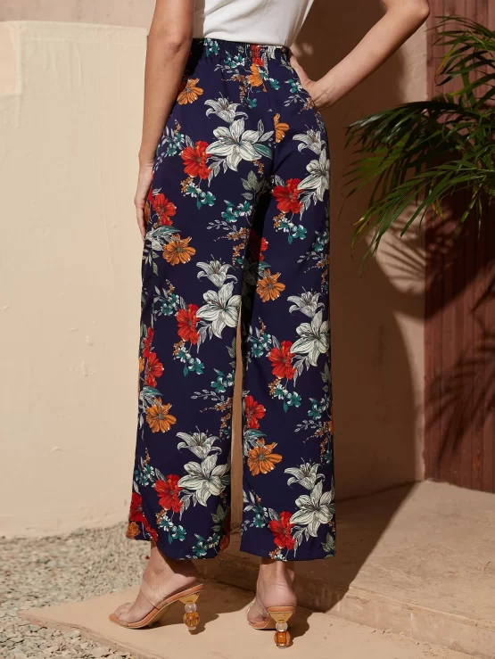 EMERY ROSE Self Belted Wide Leg Floral Print Pants - Image 2