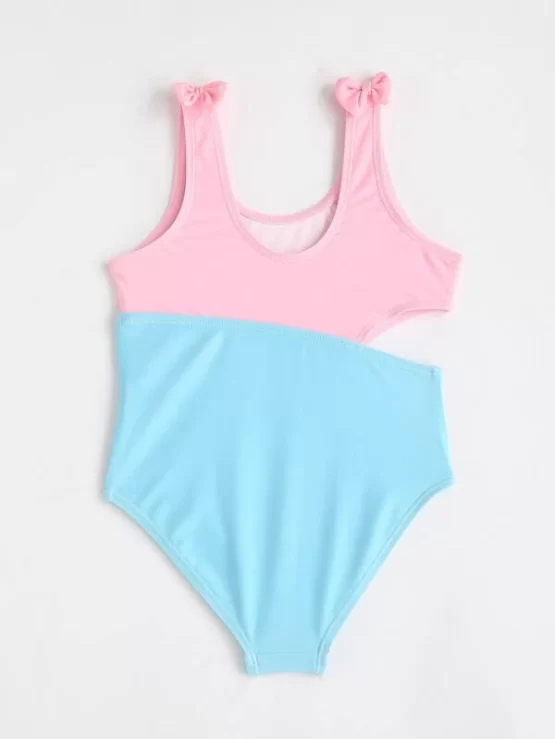 Toddler Girls Colorblock Bow Shoulder One Piece Swimsuit - Image 2