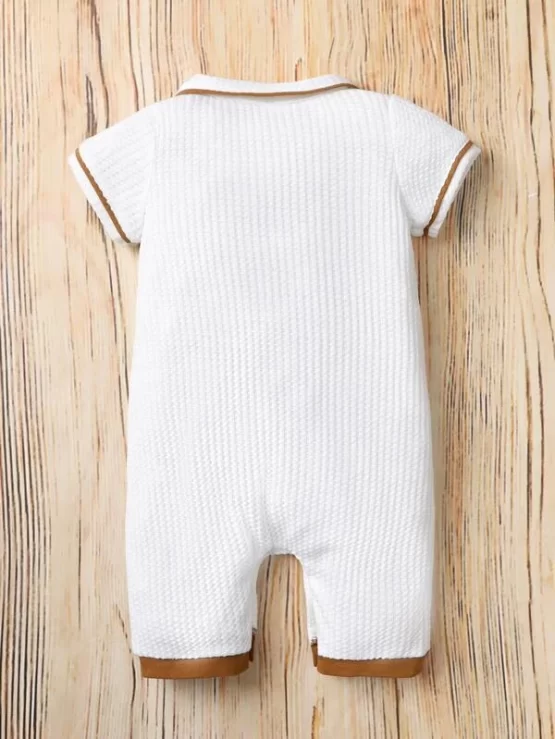 Baby Bow Contrast Trim Quarter Button Front Romper - Image 2