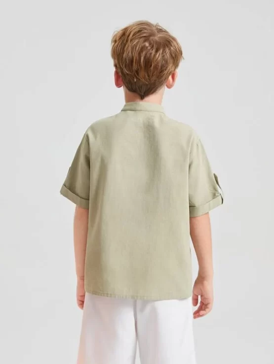 BASICS Boys Solid Casual Roll Up Sleeve Shirt - Image 6