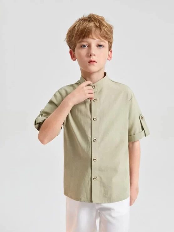 BASICS Boys Solid Casual Roll Up Sleeve Shirt - Image 5