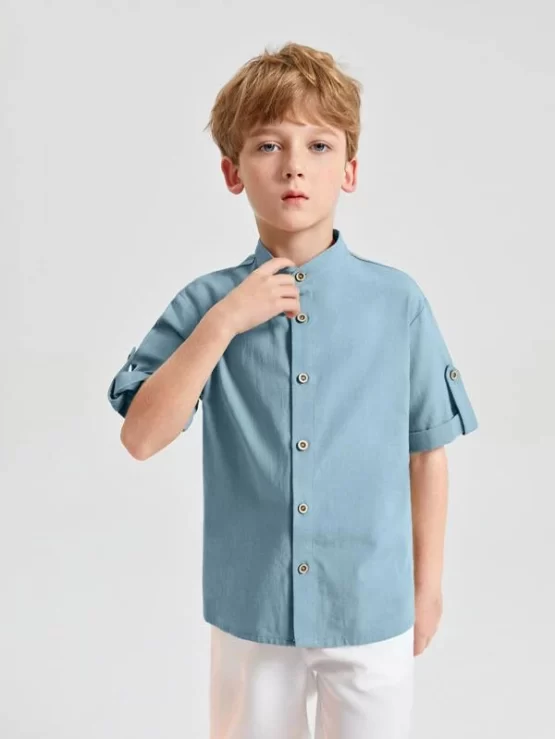 BASICS Boys Solid Casual Roll Up Sleeve Shirt - Image 9