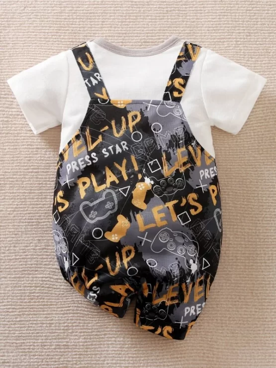 Baby Letter Button Graphic Two In One Romper - Image 3