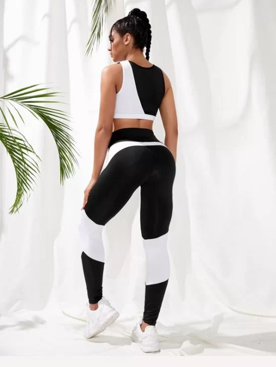 Two Tone Wide Cut Out Waistband Sports Set - Image 2